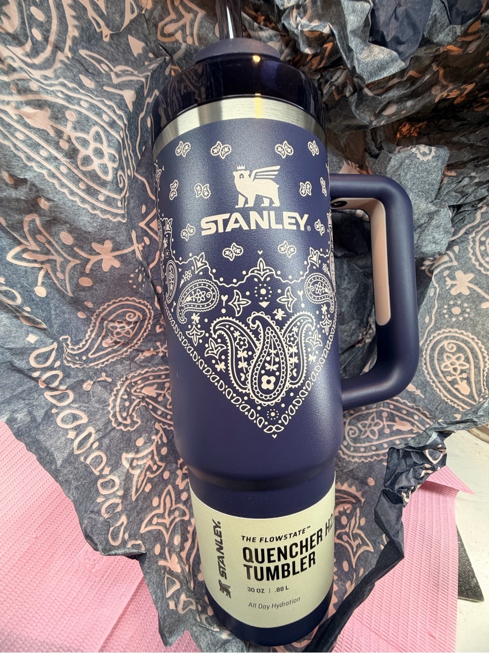Stanley Navy Blue Paisley Quencher Tumbler with Handle